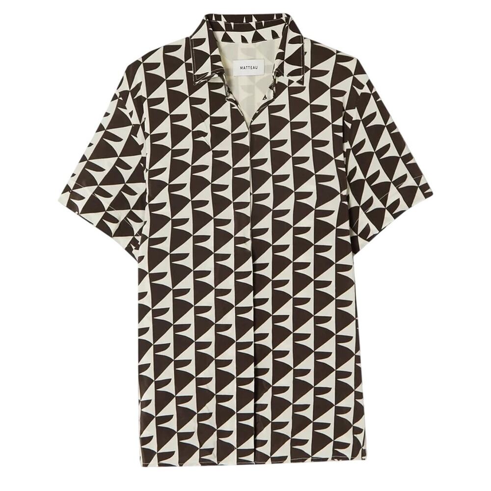 Matteau Printed Brown Organic Silk Crepe Shirt Size AU 6 / US 2